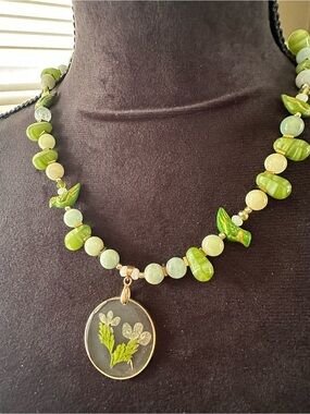 Hand Crafted Green Botanical Pendant Necklace